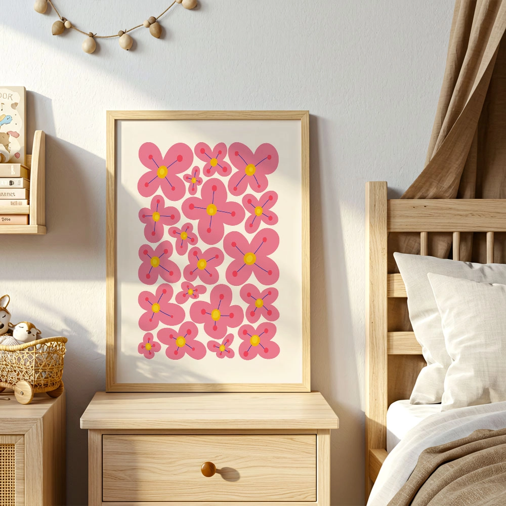Πόστερ PINK AND YELLOW ABSTRACT FLORAL