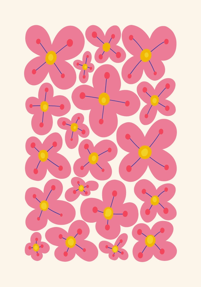 Πόστερ PINK AND YELLOW ABSTRACT FLORAL