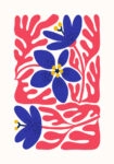 Πόστερ RED AND BLUE ABSTRACT FLORAL 2
