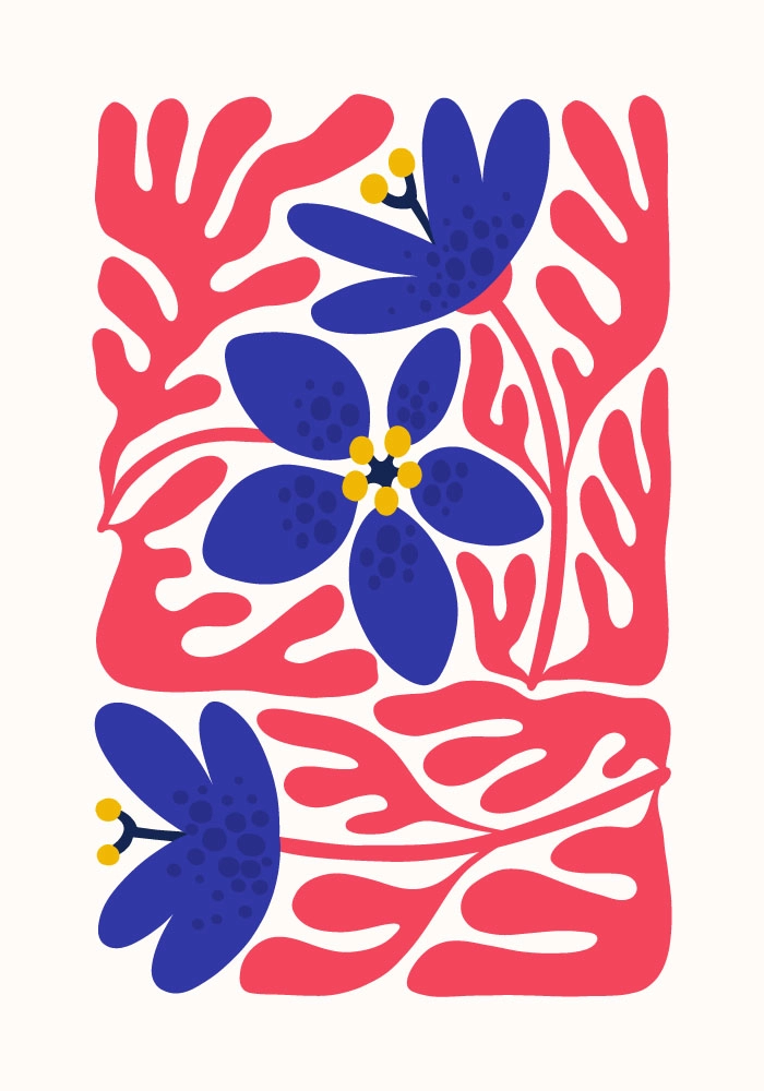 Πόστερ RED AND BLUE ABSTRACT FLORAL 2