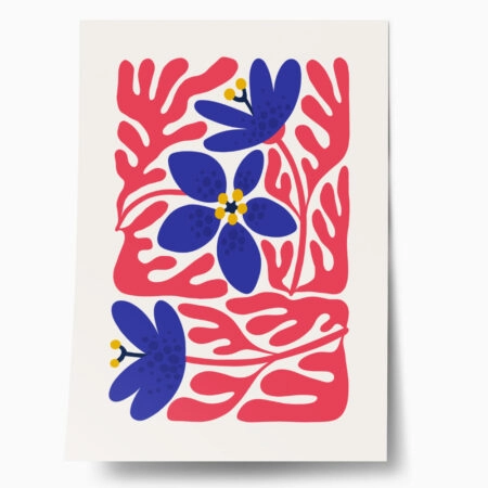 Πόστερ RED AND BLUE ABSTRACT FLORAL 2 - Botanical - Λουλούδια Sticky 1