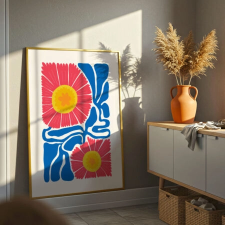 Πόστερ RED AND BLUE ABSTRACT FLORAL - Posters