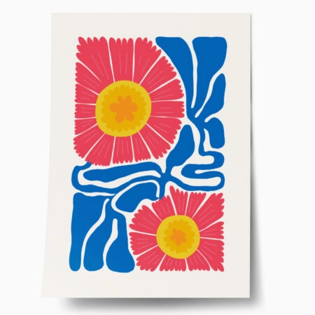 Πόστερ RED AND BLUE ABSTRACT FLORAL - Posters Sticky 1