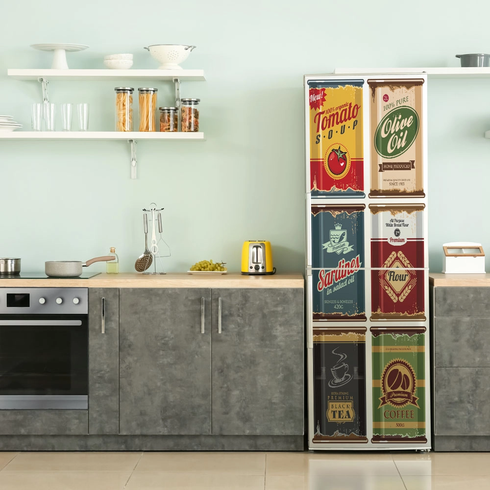 Αυτοκόλλητο ψυγείου RETRO FOOD CANS