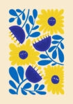 Πόστερ YELLOW AND BLUE ABSTRACT FLORAL