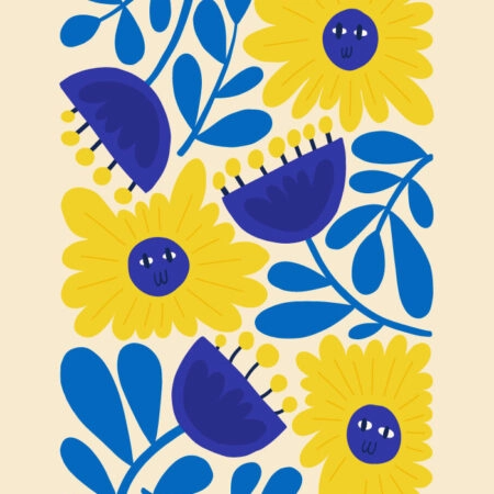 Πόστερ YELLOW AND BLUE ABSTRACT FLORAL - Botanical - Λουλούδια Sticky 3