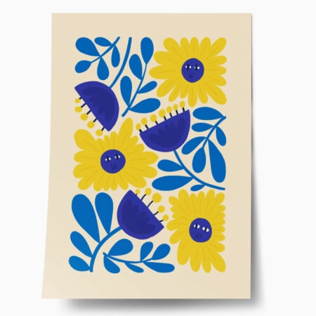 Πόστερ YELLOW AND BLUE ABSTRACT FLORAL - Botanical - Λουλούδια Sticky 1