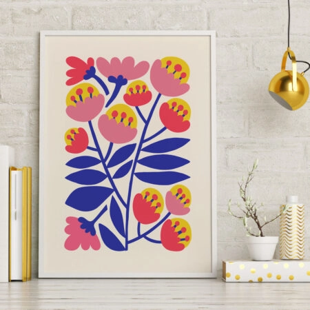 Πόστερ YELLOW PINK AND BLUE ABSTRACT FLORAL - Botanical - Λουλούδια