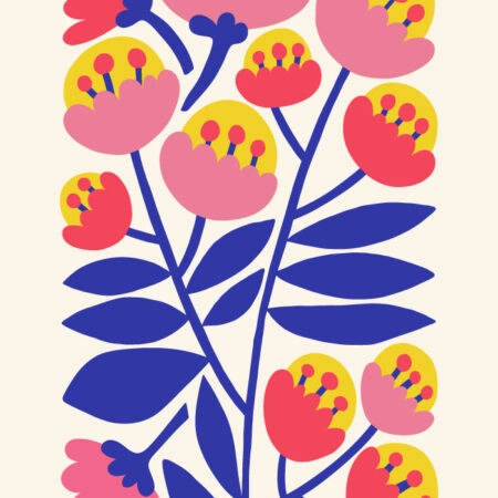 Πόστερ YELLOW PINK AND BLUE ABSTRACT FLORAL - Botanical - Λουλούδια Sticky 3