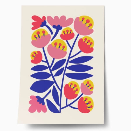 Πόστερ YELLOW PINK AND BLUE ABSTRACT FLORAL - Botanical - Λουλούδια Sticky 1