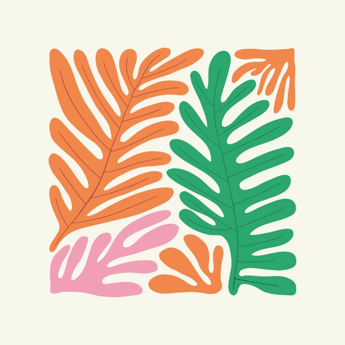 Πόστερ MATISSE STYLE TROPICAL GREEN ORANGE AND PINK LEAVES