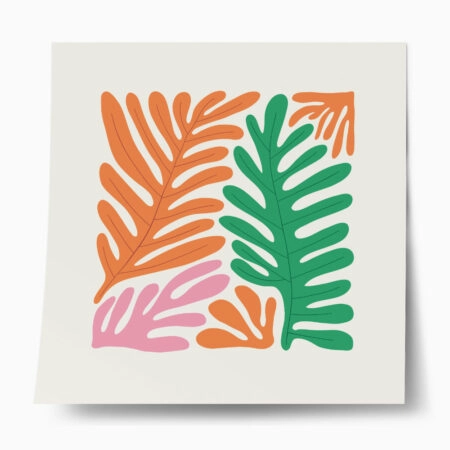 Πόστερ MATISSE STYLE TROPICAL GREEN ORANGE AND PINK LEAVES - Abstract - Αφηρημένα Sticky 1