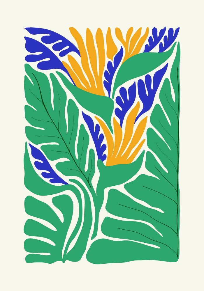 Πόστερ MATISSE STYLE TROPICAL ORANGE BLUE AND GREEN PLANTS