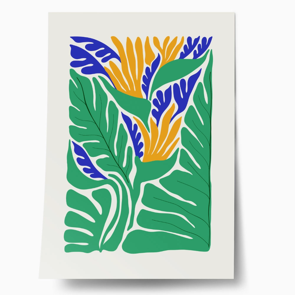 Πόστερ MATISSE STYLE TROPICAL ORANGE BLUE AND GREEN PLANTS
