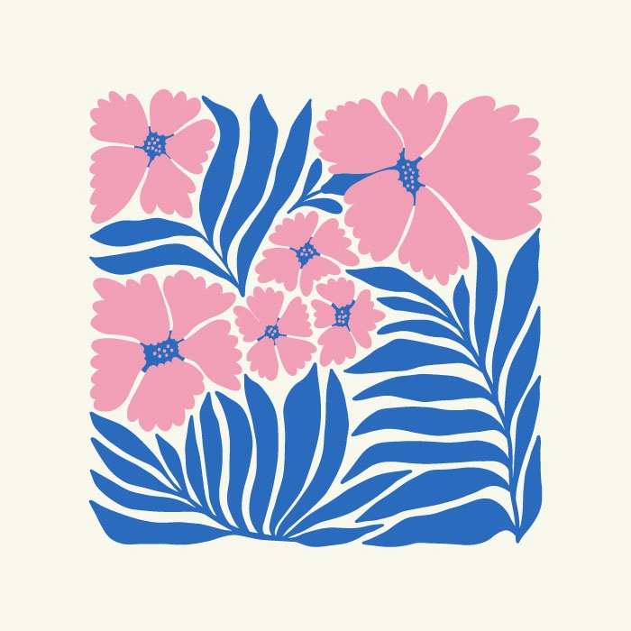 Πόστερ MATISSE STYLE TROPICAL PINK AND BLUE FLOWERS