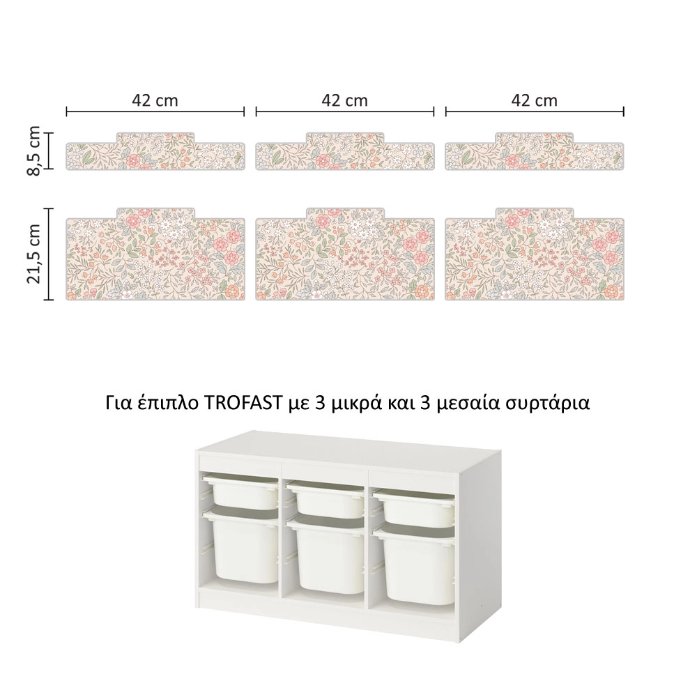 Αυτοκόλλητα για Κουτιά Αποθήκευσης Trofast PINK FLORAL