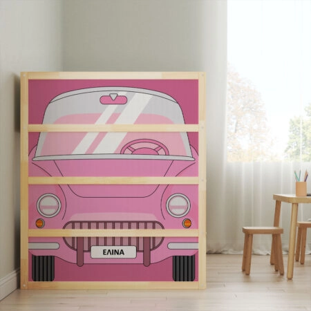 Αυτοκολλητα Επίπλων για Κρεβάτι KURA PINK VINTAGE CAR - Αυτοκόλλητα για κρεβάτια IKEA KURA Sticky 2