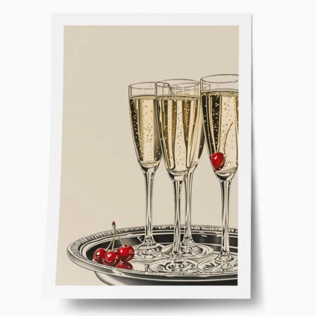 Πόστερ RETRO TRENDY CHAMPAGNE GLASSES - Food & Drink Sticky 1