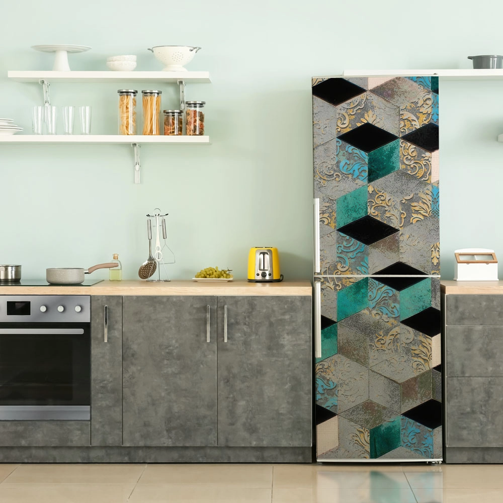 Αυτοκόλλητο ψυγείου TURQUOISE AND GREY GEOMETRIC