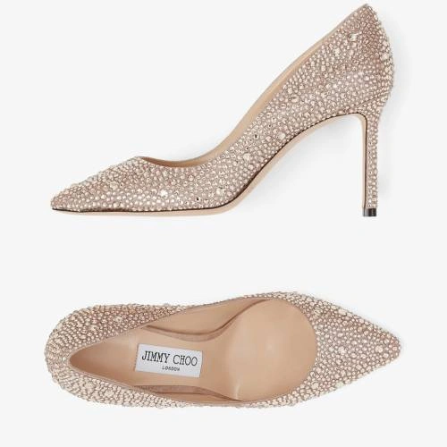 Παπούτσια Jimmy Choo ROMY με κρύσταλλα σε χρυσαφί χρώμα.