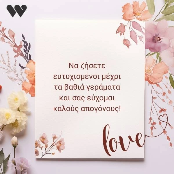 100+ πρωτότυπες ευχές για γάμο (Κατεβάστε Δωρεάν Κάρτες) 2 Κλασική ευχή γάμου: Να ζήσετε ευτυχισμένοι μέχρι τα βαθιά γεράματα και σας εύχομαι καλούς απογόνους!