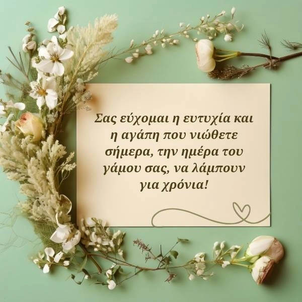 100+ πρωτότυπες ευχές για γάμο (Κατεβάστε Δωρεάν Κάρτες) 4 Κάρτα γάμου με το μήνυμα: Σας εύχομαι η ευτυχία και η αγάπη που νιώθετε σήμερα, την ημέρα του γάμου σας, να λάμπουν για χρόνια!