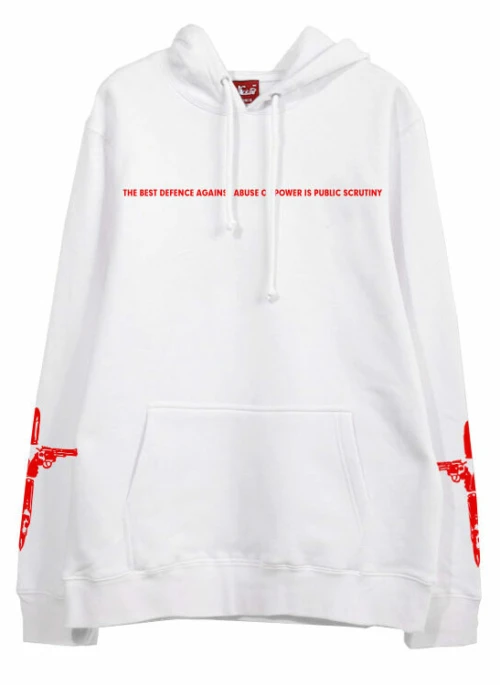 White “The Best Defense Against Abuse Of Power Is Public Scrutiny” Hoodie | Suga – BTS