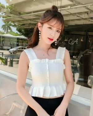 White Wide Strap Ruffled Camisole Crop Top | Lia - ITZY