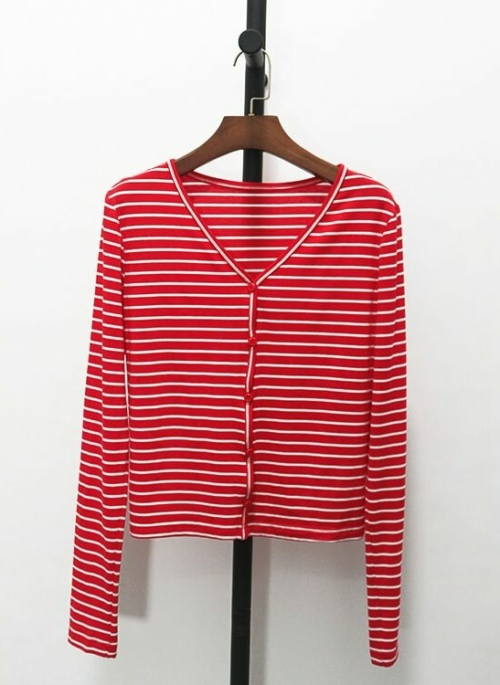 Red Striped Long Sleeve Buttons Cardigan | Seulgi – Red Velvet