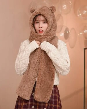 Brown Bear Ears Winter Scarf Hat | Jennie - BlackPink