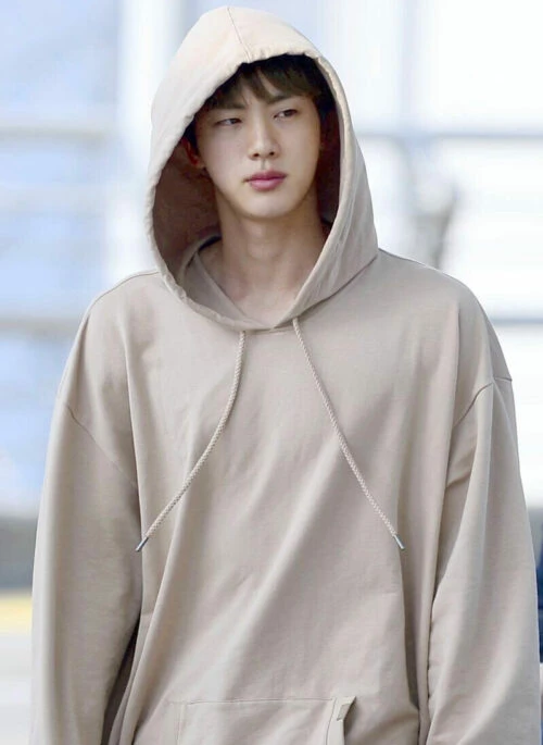 Beige Oversized Kangaroo Pocket Hoodie | Jin – BTS