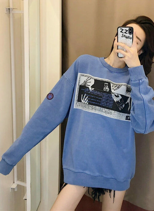 Blue Washed Crew Neck Sweatshirt | Jaehyun – NCT