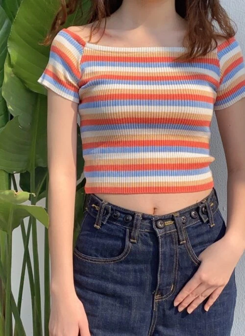 Multicolored Off-Shoulder Fit Crop Top | Lisa – BlackPink