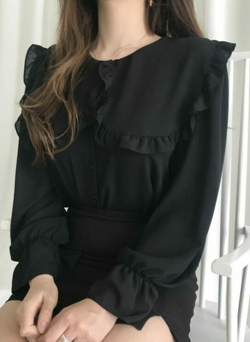 Black Ruffled Chiffon Blouse | Seulgi – Red Velvet