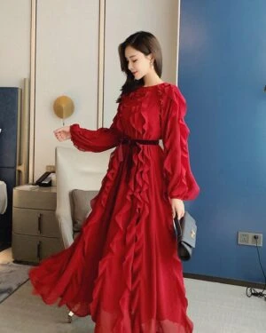 Wine Red Chiffon Dress | IU - Hotel Del Luna