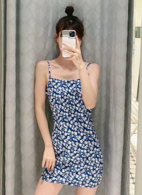 Blue Floral Sling Dress | Lisa – BlackPink