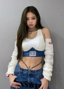 White Bra Crop Top With Arm Warmer Sleeves | Jennie – BlackPink