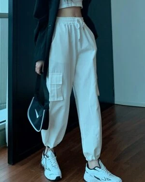 White Cargo Jogger Pants | Momo - Twice