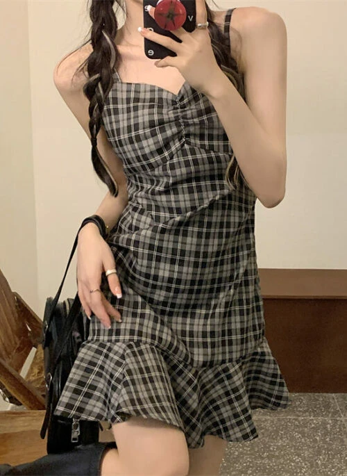 Black And White Checkered Sling Dress | Winter – Aespa