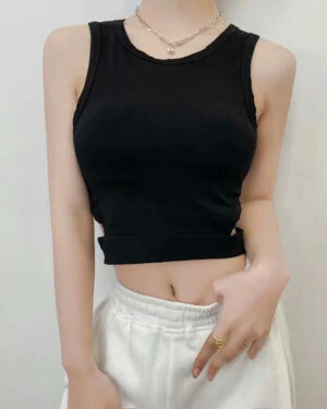 Black Sleeveless Crop Top With Hole Cut Outs | Lia - ITZY