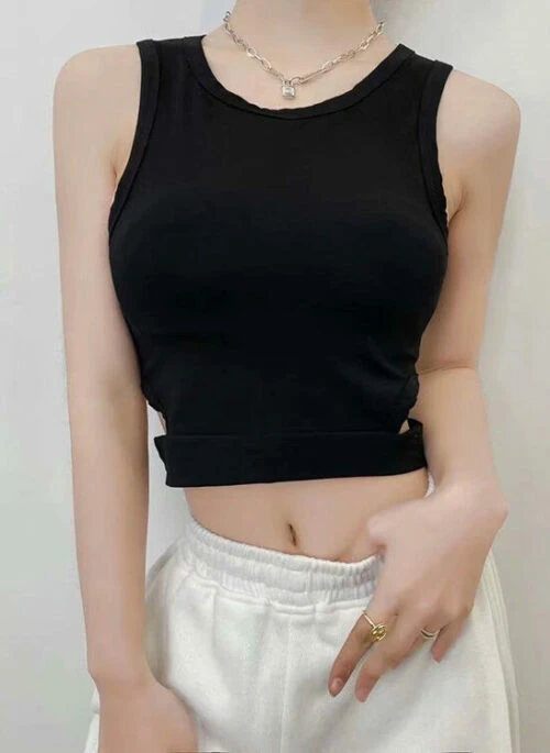 Black Sleeveless Crop Top With Hole Cut Outs | Lia – ITZY