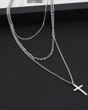 Silver Three-Layer Cross Necklace | Han Seo Jun - True Beauty