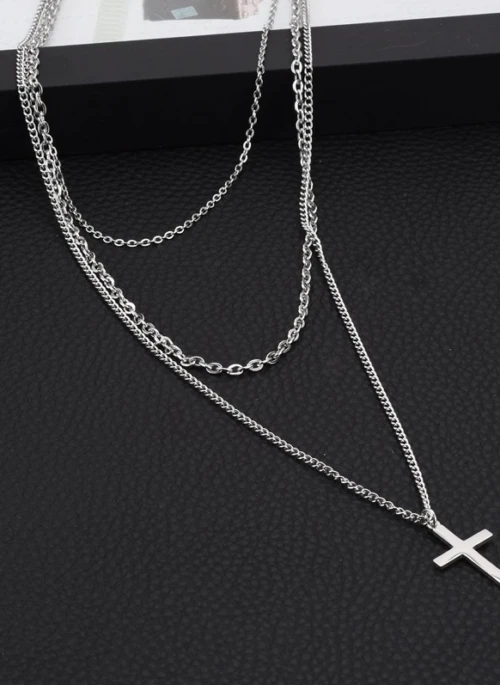 Silver Three-Layer Cross Necklace | Han Seo Jun – True Beauty