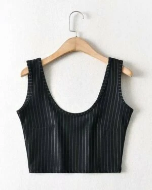 Black Stripe Pattern Sleeveless Sport Top | Jennie - BlackPink