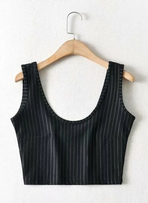 Black Stripe Pattern Sleeveless Sport Top | Jennie – BlackPink