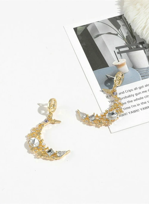 Gold Crystal Crescent Earrings | Dahyun – Twice