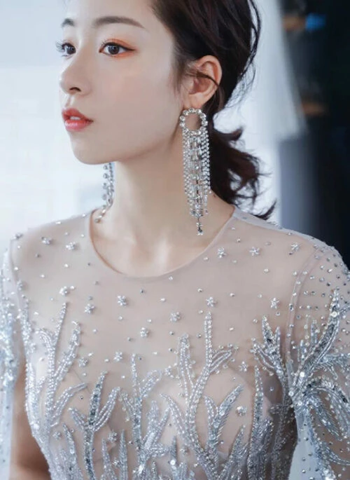 Silver Round Crystal Dangling Earrings | Jisoo – BlackPink