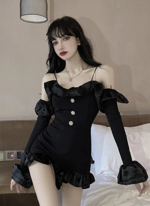 Black Ruffled Mini Jumpsuit  | Jennie – BlackPink