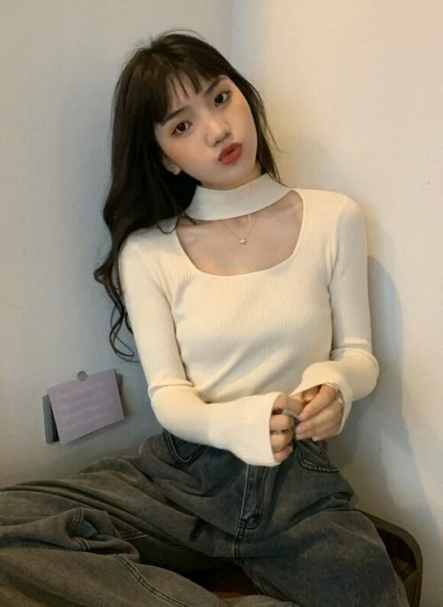 Beige Cut-Out Mock Neck Top | Nayeon – Twice