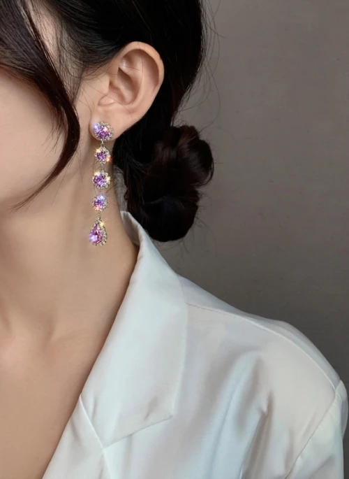 Lilac Crystal Drop Earrings | Chaeyoung - Twice